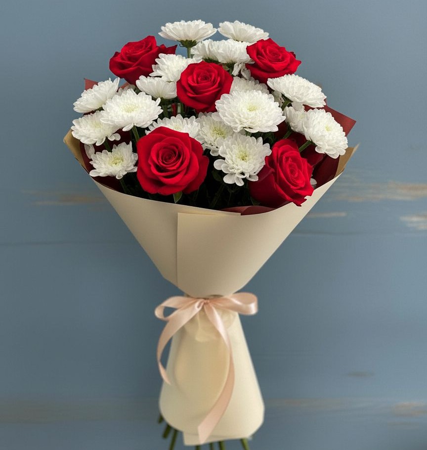 Букет цветов из: Розы и Хризантемы в Заболотовке