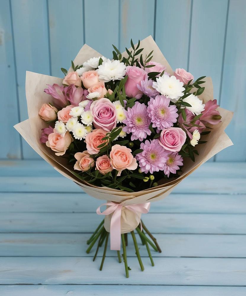 Букет цветов из: Хризантемы, Розы и Альстромерии в Заболотовке
