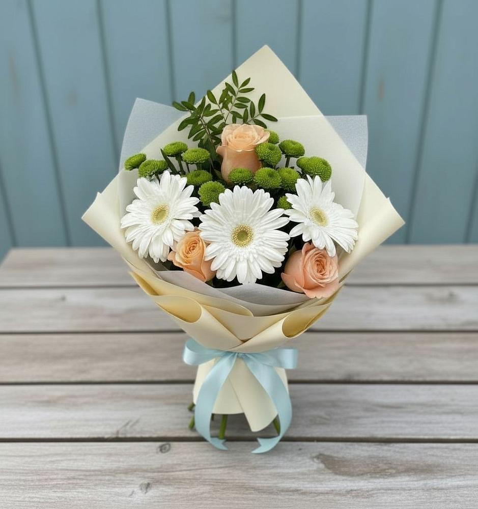 Букет цветов из: Герберы, Розы и Хризантемы в Заболотовке