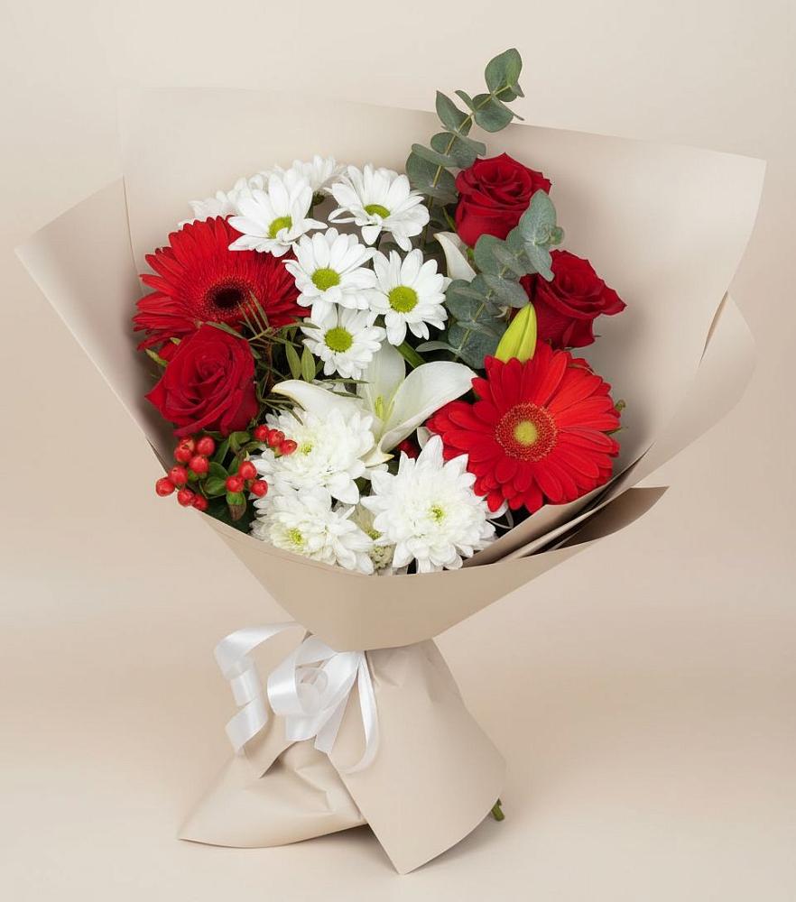 Букет цветов из: Розы, Хризантемы, Герберы и Лилии в Заболотовке
