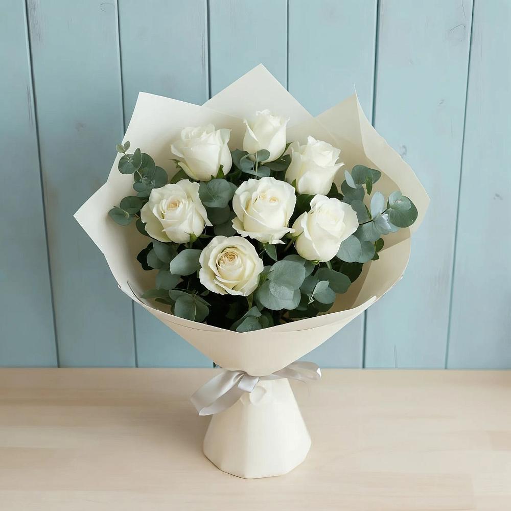 Букет Белые розы в Эвкалипте в Заболотовке