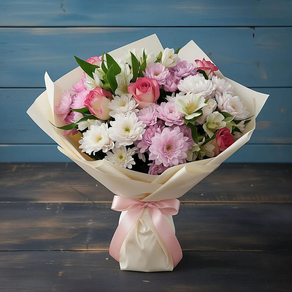 Букет цветов из: Хризантемы, Альстромерии и Розы в Заболотовке